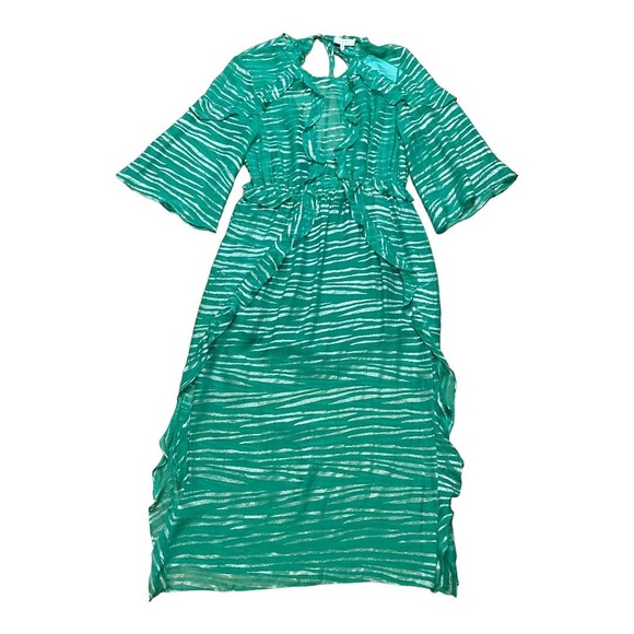 IRO NWT Eolla Emerald Jacquard Metallic Ruffle Midi Dress 38 EU 4-6 US - Picture 2 of 6